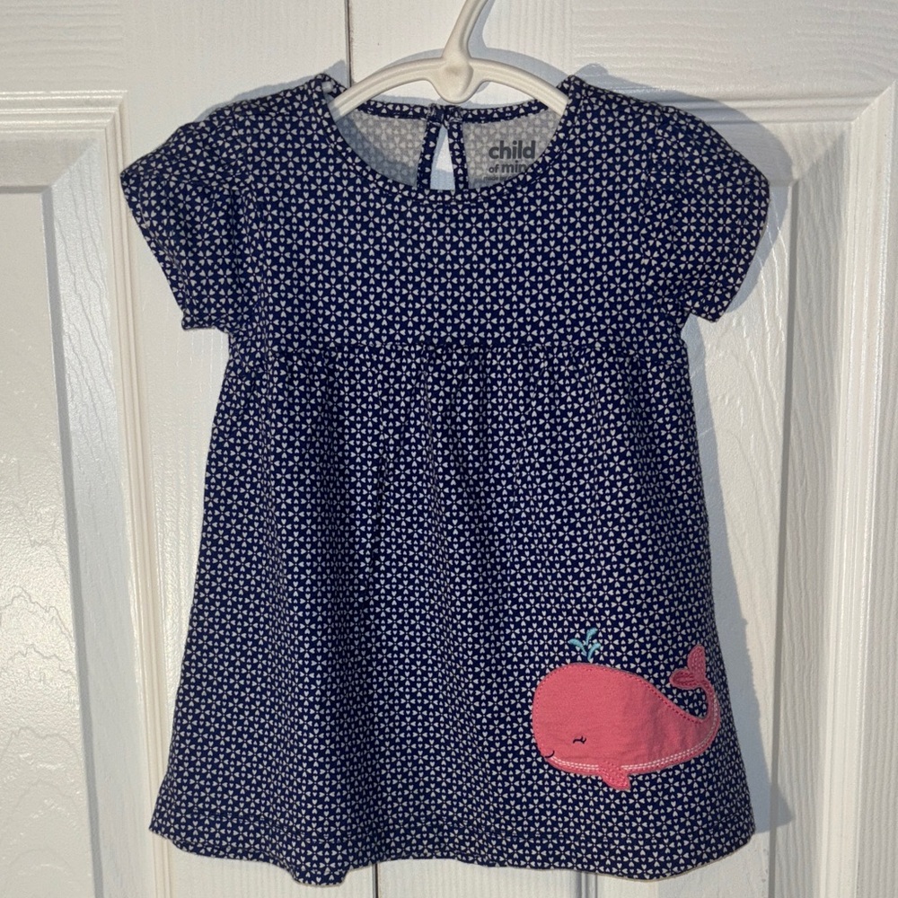 Child of mine blue and white heart design Dress with Pink Whale size 6-9 months
